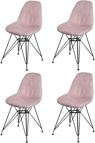 Miniatura 21 de GIA Juego de 1 funda de piel sintética con patas de metal contemporáneas sin brazos y funda extraíble para silla, color rosa champán
