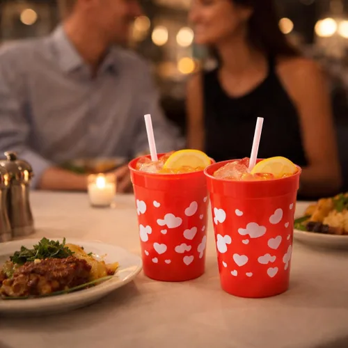 Miniatura 6 de 4E's Novelty Vasos reutilizables de plástico para el día de San Valentín para niños, 8 onzas, paquete de 12, vasos rojos con corazones, suministros