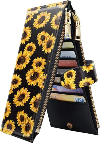 Miniatura 10 de Billetera de mujer con bloqueo RFID de gran capacidad, organizador multitarjetas, billetera plegable para mujer con bolsillo con cremallera