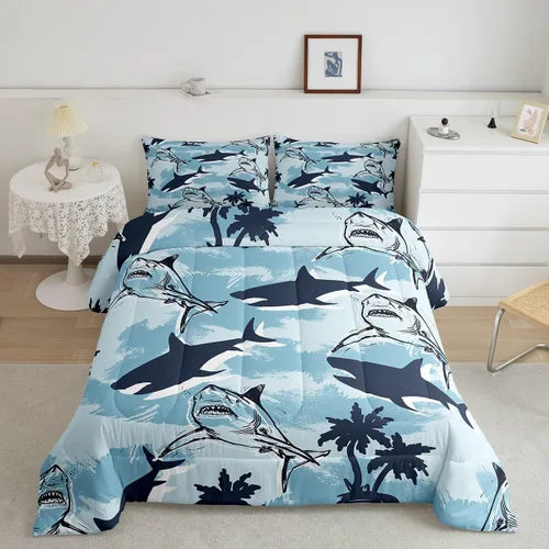Miniatura 16 de Erosebridal Blue Ocean - Juego de edredón tamaño individual Juego de ropa de cama de ballena delfín y tortuga marina para niños y niñas, juego