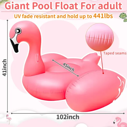 Miniatura 12 de TURNMEON Flotador inflable de flamenco gigante de 102 pulgadas, flotador inflable de verano para playa, piscina, fiesta, juguetes para montar, balsa