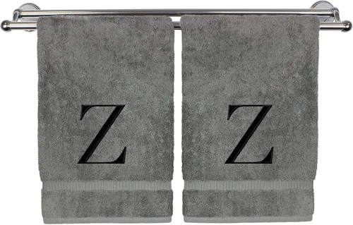 Miniatura 63 de Toalla de mano monogramada, regalo personalizado, juego de 2 - Toalla bordada con letra de bloque dorada - Extra absorbente 100% algodón turco