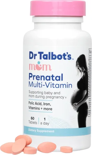 Suplemento diario de multivitaminas prenatales para mamás de Dr. Talbot - Ácido fólico, hierro, vitaminas y más - 60 tabletas