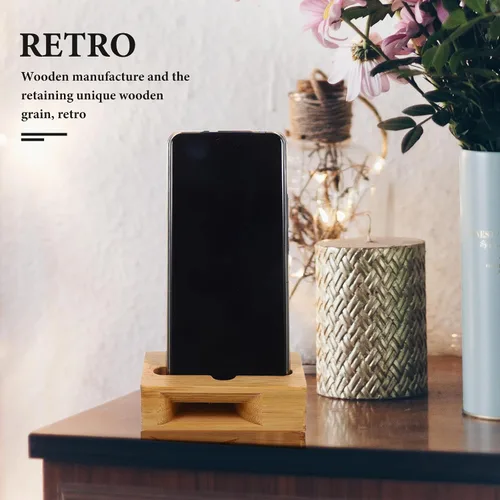 Miniatura 5 de NUOBESTY Soporte de teléfono de madera con amplificador de sonido, soporte universal para teléfono móvil, 3.93 x 2.36 x 1.18 pulgadas, amplificador