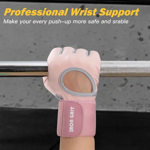 Miniatura 4 de Guantes de levantamiento de pesas de grano de hierro, para hombres y mujeres, guantes de entrenamiento con soporte de muñeca para ejercicio, Rosa