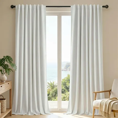 Miniatura 25 de Joydeco Cortinas opacas de lino para dormitorio, con ojales de 90 pulgadas de largo, cortinas resistentes para sala de estar, cortinas con Verde