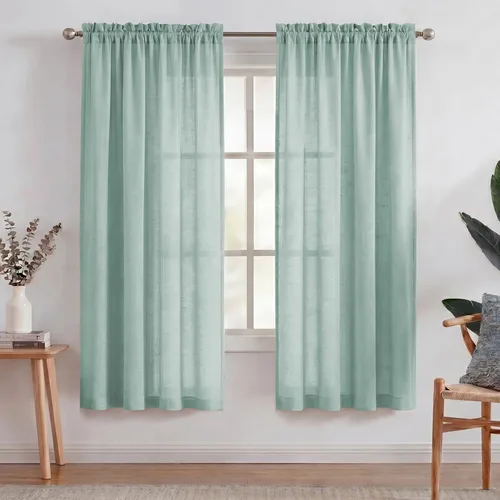 Miniatura 42 de Turquoize cortinas traslúcidas de lino natural, cortinas semitransparentes, cortinas de arpillera con bolsillo para cortinero, paneles para ventana