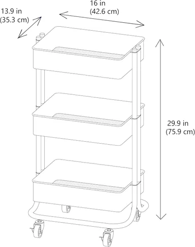 Miniatura 5 de Simply Tidy Lexington Carrito con ruedas de 3 niveles, organizador móvil de almacenamiento de metal con ruedas de bloqueo para manualidades, oficina