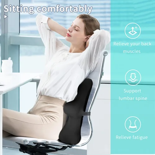 Miniatura 7 de Almohada de apoyo lumbar Newsty para silla de oficina, respaldo ergonómico patentado para alivio del dolor de espalda con correa ajustable, almohada