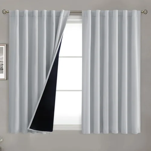 Miniatura 50 de BGment Cortinas 100% opacas beige de 63 pulgadas de largo con forro aislante térmico, bolsillo para varilla y lengüeta trasera de doble capa