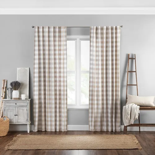 Miniatura 22 de Elrene Home Fashions Farmhouse Living Buffalo-Check Juego de cortinas de dos niveles para baño o cocina, 30" x 24" (Juego de 2 niveles), Gris/Blanco