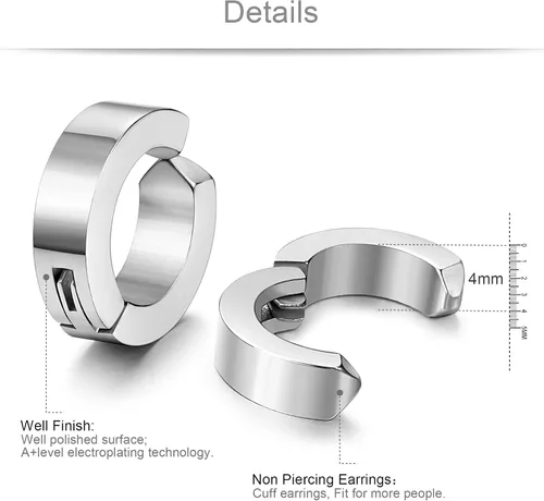 Miniatura 3 de Jstyle Aretes de acero inoxidable para hombre y mujer, hipoalergénicos