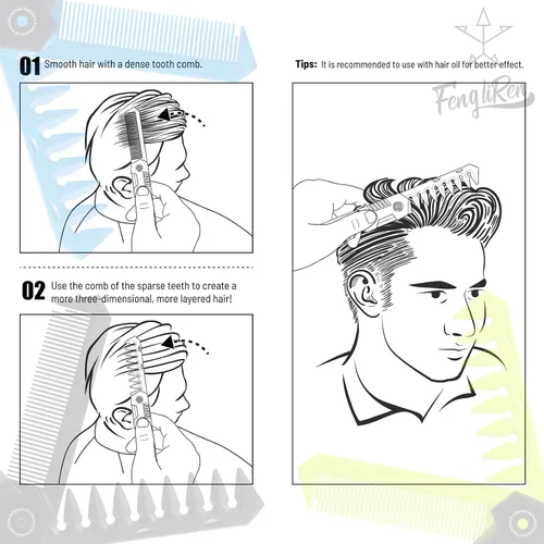 Miniatura 4 de Protable - Peine plegable 2 en 1 para el cabello, peine de dientes anchos, bolsillo disperso para peinar cabello lacio, cabello rizado, barba