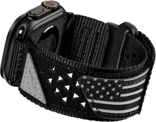 Miniatura 18 de ULTIMAL Compatible con Apple Watch Series 3/2/1 11/10/9/8/7/6/5/4/SE/SE2/SE3, Correa de nailón con bandera de estrellas y rayas tejida para hombres