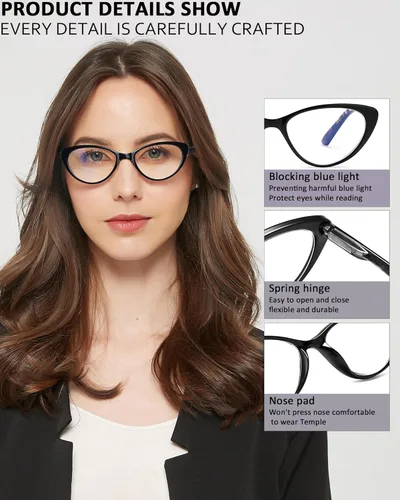 Miniatura 4 de EYEURL Paquete de 4 lentes de lectura para mujer, ojo de gato, bloqueo de luz azul, lectura de moda con bisagra de resorte, anteojos de lectura 4