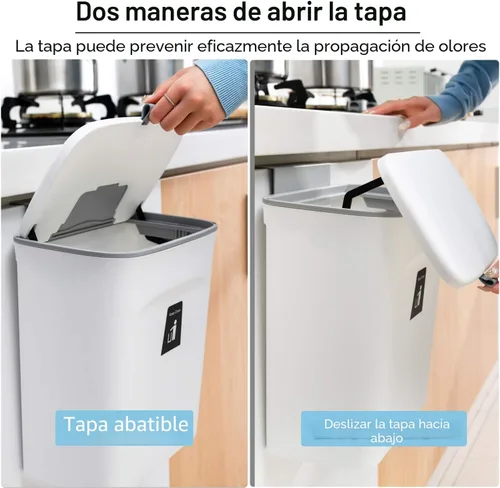 Miniatura 3 de Tiyafuro Cubo de compost de cocina de 2.4 galones para encimera o debajo del fregadero, cubo de basura pequeño colgante con tapa para armario, baño