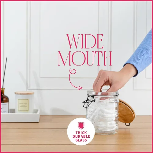Miniatura 5 de kitchentoolz Tarros de almacenamiento de vidrio con tapas herméticas, juego de 3 recipientes de almacenamiento Mason para cereales, café y arroz