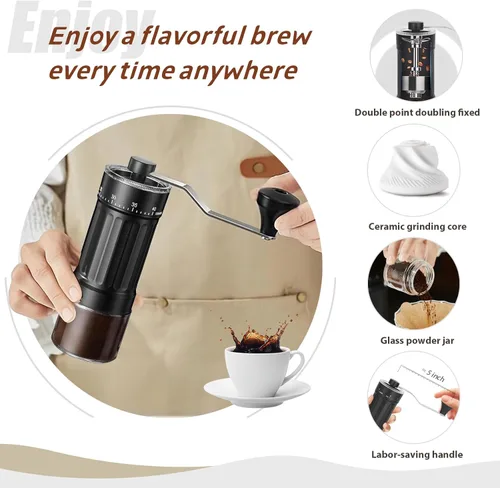 Miniatura 7 de Molinillo de café manual, 40 ajustes externos ajustables, molinillo de grano de café de cerámica cónica portátil, molinillo de café de manivela