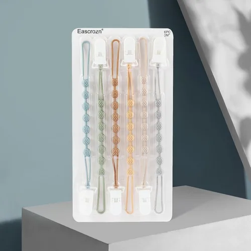 Miniatura 7 de Eascrozn Clip para chupete de bebé, paquete de 6 portachupetes de silicona con diseño de una pieza para bebé niño y niña, clips para chupete suaves