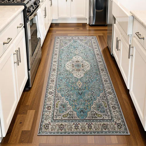 Miniatura 81 de Lahome Alfombra tribal bohemia de 2 x 3 pies, alfombra verde pequeña para entrada, suave, antideslizante, lavable, alfombra de baño bohemia de pelo