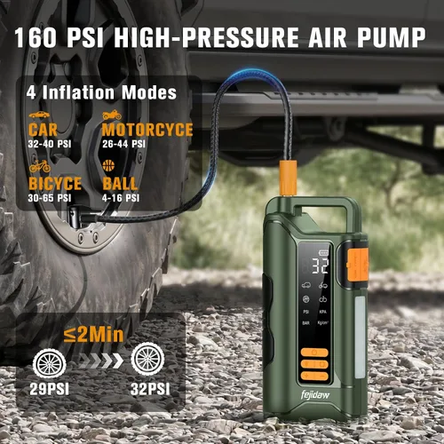 Miniatura 2 de Arrancador con compresor de aire, batería de automóvil de 6000 A, arrancador de batería de 20000 mAh portátil para motor de gasolina/diésel de 10