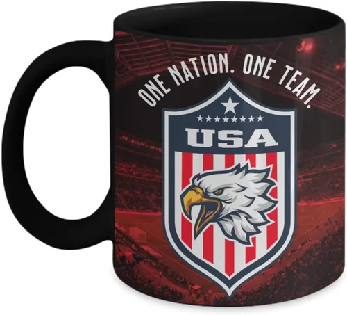 Taza de café para la copa mundial - Taza del mundo de un equipo de una nación 2022 taza negra Equipo de fútbol de Estados Unidos