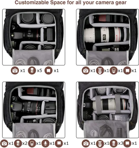 Miniatura 3 de BAGSMART Mochila para cámara DSLR SLR, bolsa impermeable para cámara, mochila antirrobo para fotografía con compartimento para laptop de 15 B-negro