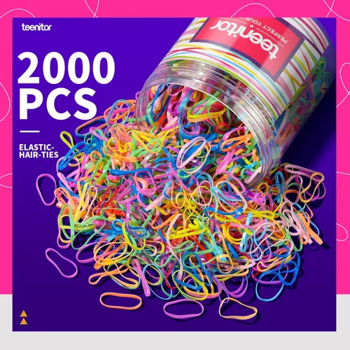 Miniatura 2 de Teenitor 2000 ligas para el pelo de niños pequeños, bandas elásticas de goma para el pelo de bebé, lazos para el pelo multicolor para niñas B