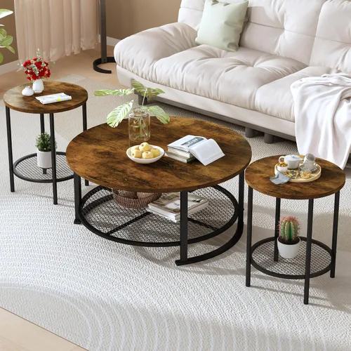 Miniatura 10 de DKLGG Mesas de centro negras de 3 piezas para sala de estar, mesa de centro redonda de madera de 3 piezas, mesas auxiliares y mesas auxiliares