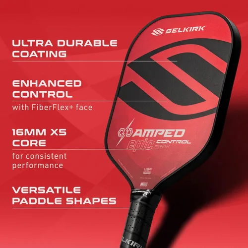 Miniatura 3 de Selkirk Sport Amped Control Pickleball Paddle Precision & Control Fiberglass Pickleball Paddles 16mm X5 Core Made in USA Rojo Ligero