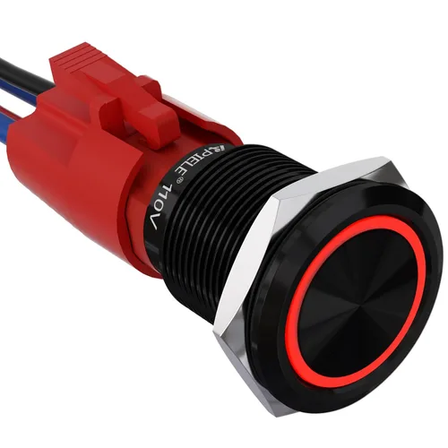 Miniatura 16 de APIELE 110V-220V 19mm interruptor de botón de cierre 10 Amp SPST LED Impermeable Redondo autobloqueante 1NO (Negro Aluminio, Azul)
