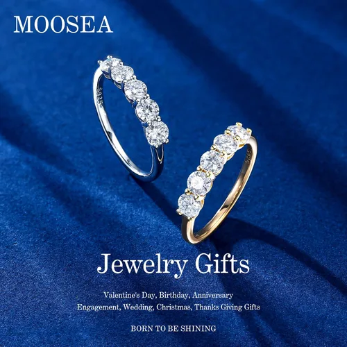 Miniatura 2 de MOOSEA 5 Stone Moissanite Rings for Women, 3.75MM D Color VVS1 Clarity Lab Created Diamond Anniversary Rings 14K White Gold Vermeil S925 Sterling