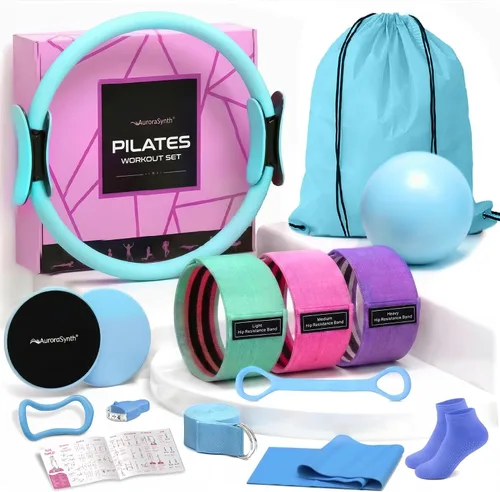 Miniatura 9 de Pilates Kit for Home Workouts, Pilates Equipment Set for Women with 14.5” Magic Circle Pilates Ring and Ball, Resistance Bands, Sliders, Yoga Strap