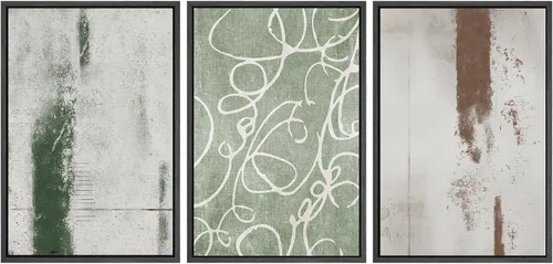 Miniatura 336 de SIGNWIN Lienzo enmarcado para pared, arte con pinceladas de flujo neutro en tonos beige abstractos, ilustraciones, arte moderno, decorativo