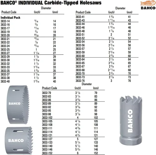 Miniatura 5 de Bahco BAH3832-56 sierras perforadoras con punta de carburo de 2-7/32 pulgadas de diámetro / 2.205 in de diámetro