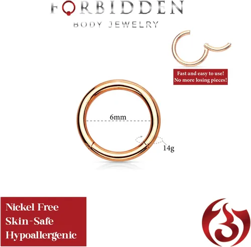 Miniatura 50 de Forbidden Body Jewelry - Piercing para la nariz de acero quirúrgico 316L con bisagra, 14G, 16G, 18G, diámetro de 15/64, 5/16, 25/64, 15/32 pulgadas