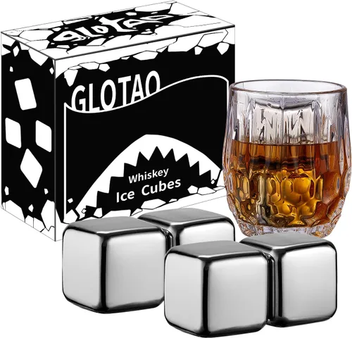Miniatura 10 de Juego de 2 piedras de whisky grandes de 64 cm³ (4 cu in) – Juego de regalo para hombre – Cubos de esferas de hielo de metal reutilizables de acero