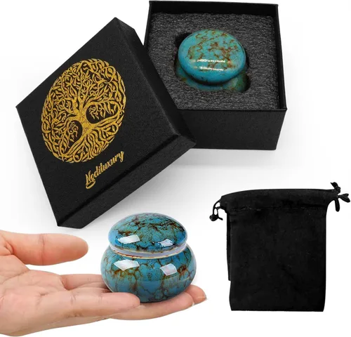 Urnas pequeñas para recuerdo de cenizas humanas, urna de cremación pequeña de cerámica para cenizas para mujeres y hombres adultos con caja de