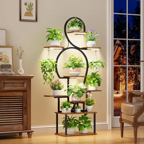 Miniatura 3 de POZILAN Soporte para plantas de interior con luces de crecimiento, estante de plantas de interior de 63 pulgadas de alto, soportes iluminados de 9