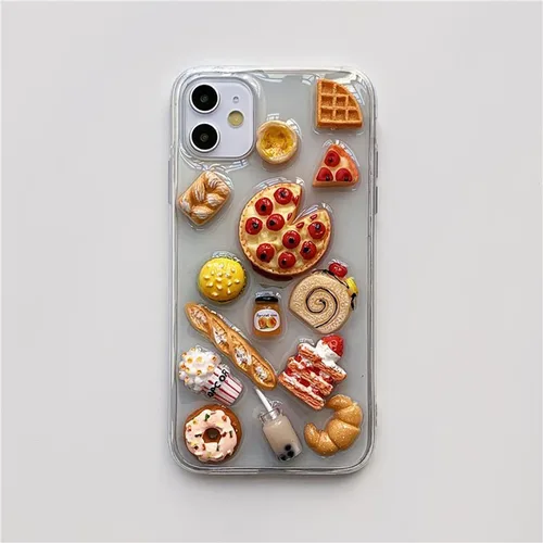 Funda 3D para Apple iPhone 15 16 17 Pro Max 14 13 12 11 X Xr, realista, pizza, pan, donas transparentes para los amantes de la comida (iPhone 17 Pro)