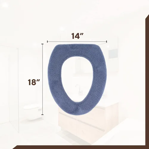 Miniatura 4 de Funda suave para asiento de inodoro, calentador de asiento de inodoro de tela gruesa y afelpada para asientos de inodoro redondos y alargados de 14