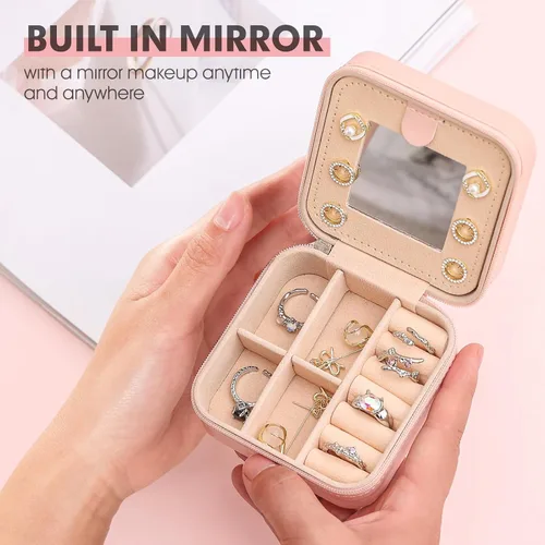 Miniatura 4 de Pequeño organizador de joyas de viaje, un mini joyero con inicial, estuche esencial de viaje para mujeres y niñas, joyero azul personalizado