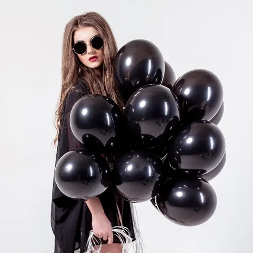 Miniatura 4 de RUBFAC Globos negros de diferentes tamaños, 105 unidades de 5/10/12/18 pulgadas para arco de guirnalda, globos de látex de fiesta de alta calidad