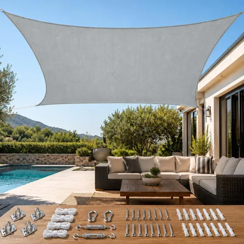 Miniatura 12 de Quictent Toldo rectangular de polietileno de alta densidad de 6.53 oz, 98% de bloqueo UV, para patio, jardín, cubierta comercial con kit de Marrón