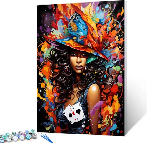 Miniatura 34 de Kit de Pintura por Números de Retrato de Mujer Calavera de Azúcar al Óleo de 16 x 20 Pulgadas, Lienzo para Halloween, Decoración para Mujeres, Chica