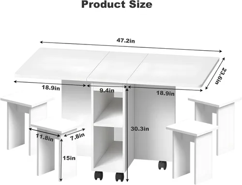 Miniatura 4 de LUMISOL Juego de mesa de comedor plegable para 4, juego de mesa de cocina con 4 sillas, almacenamiento y 6 ruedas, juegos de comedor que ahorran