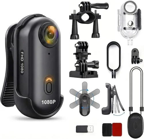 Miniatura 14 de JETO Mini cámara corporal 4K, cámara de acción POV con clip con cordón magnético, clip trasero giratorio, gran angular de 150°, funda impermeable