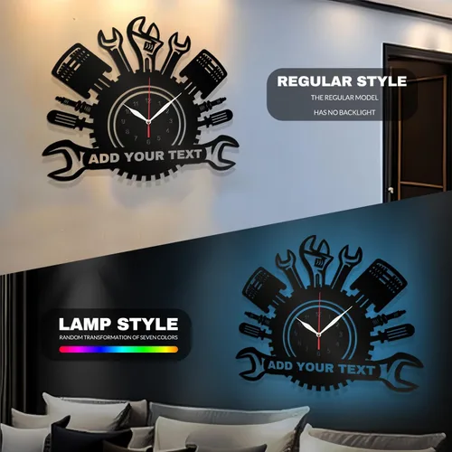 Miniatura 2 de Reloj de pared personalizado para taller de reparación de automóviles – Añade texto con nombre personalizado – Regalo para reparador, albañil