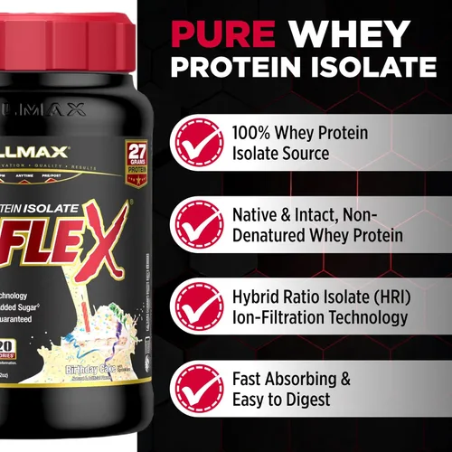 Miniatura 2 de ALLMAX Nutrition - ISOFLEX Polvo de Proteína de Suero, Proteína de Suero Aislada, 27g de Proteína, Pastel de Cumpleaños, 2 lb