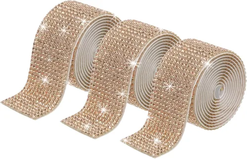 Miniatura 43 de MECCANIXITY 3 rollos de cinta de diamantes de imitación autoadhesiva de 3 yardas y 0.315 in para proyectos de artes y manualidades, pasteles de Beige